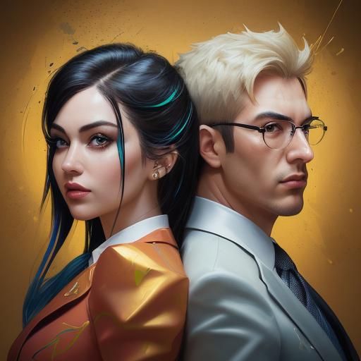 Hyperrealistic Money Power Couple in Splash Art Style