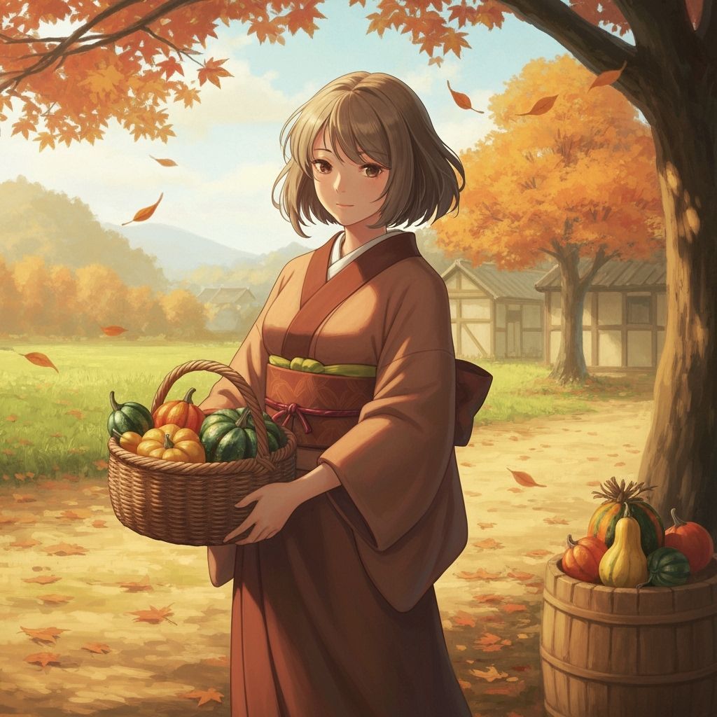 Anime Woman at Autumn Harvest Festival