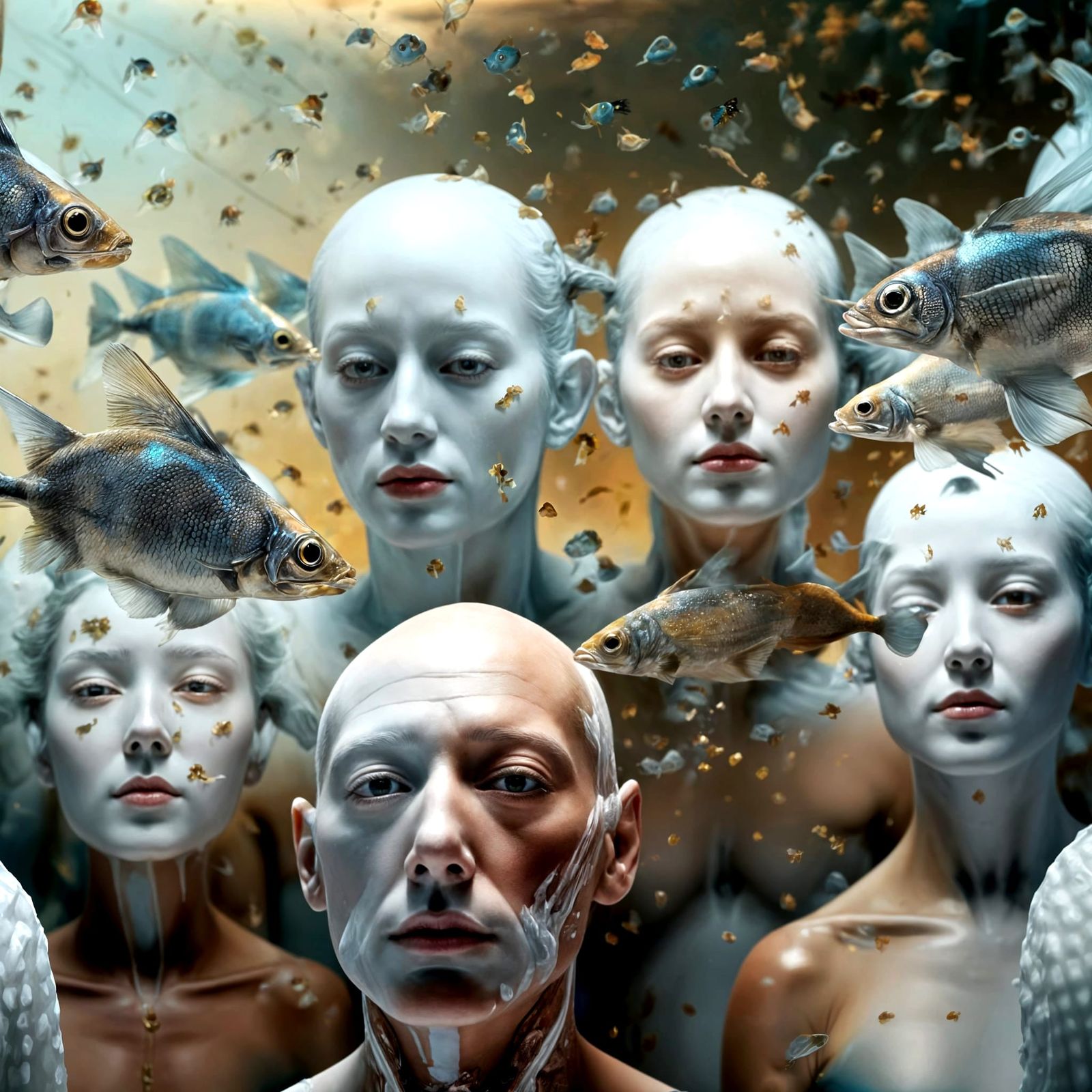 Surreal Portraits in a White Laboratory, Detailed Matte Pain...