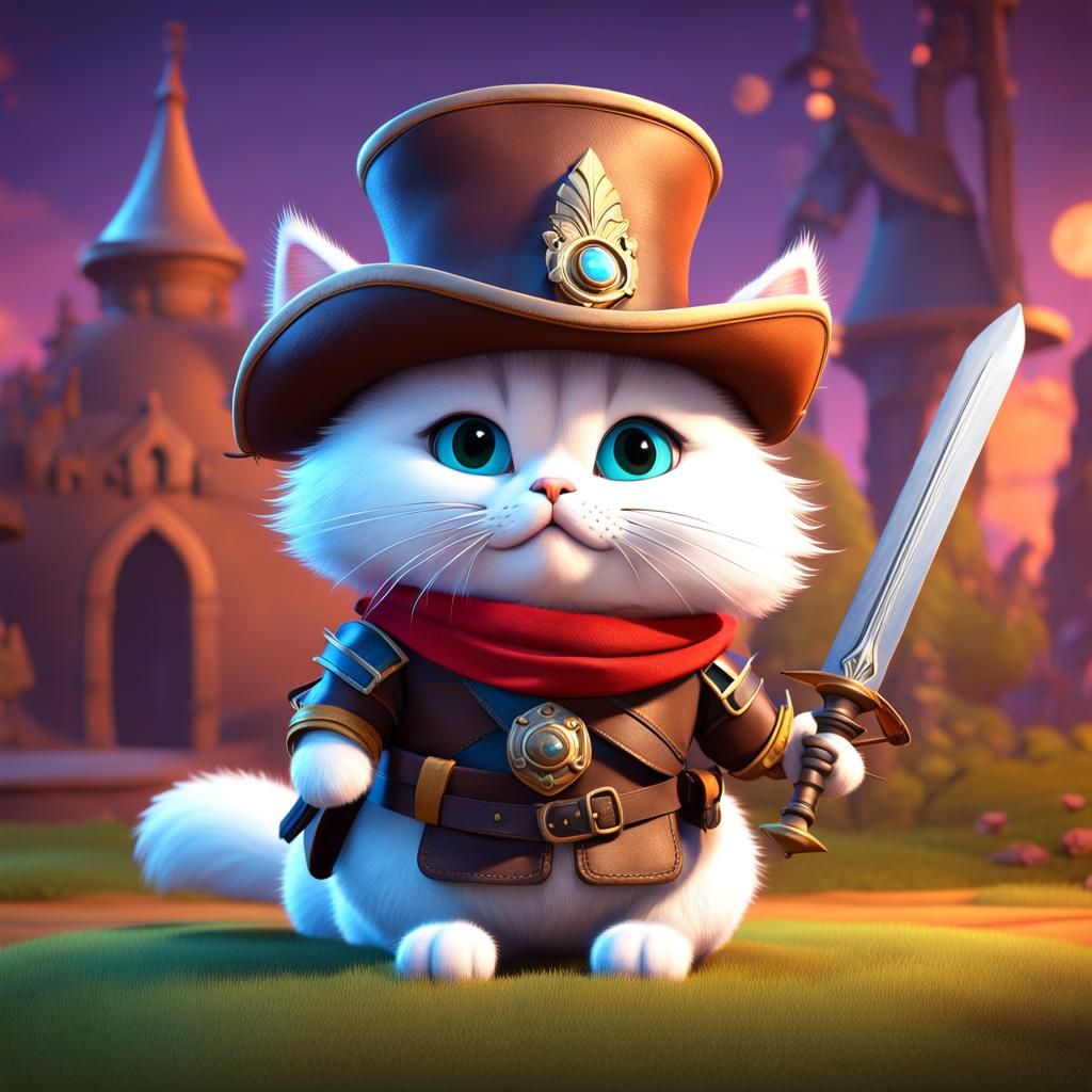 Fluffy Cat Musketeer: Pixar-Style 3D Rendering