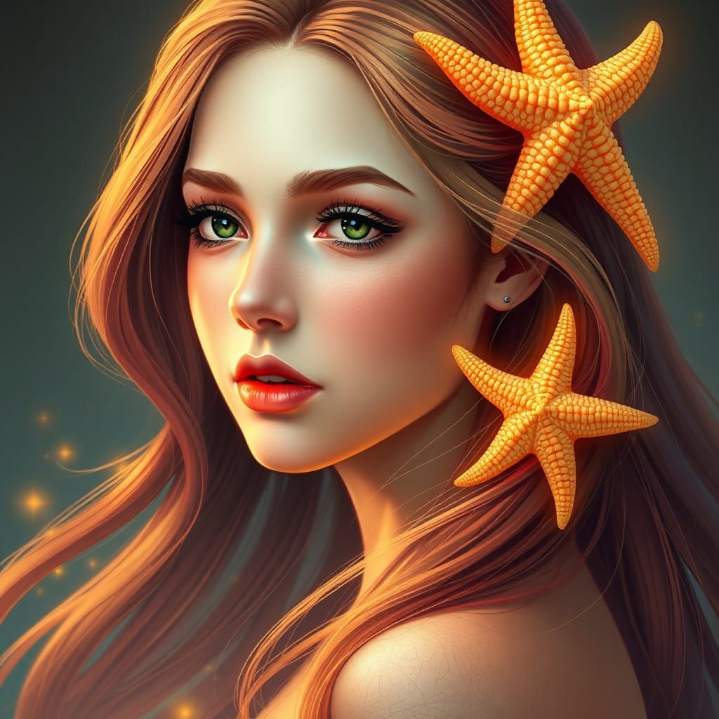 Sea Star Aura Portrait in Art Nouveau Style