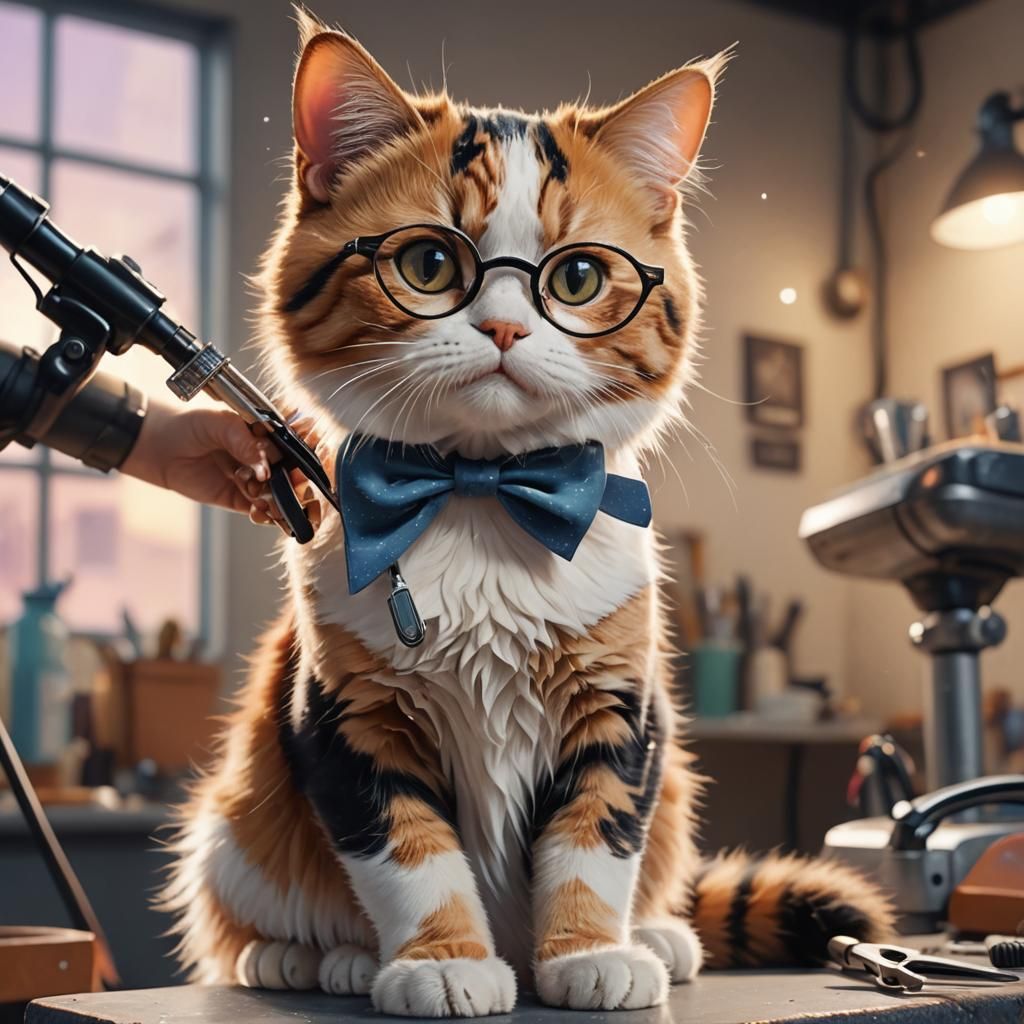 Calico Cat Barbershop: Pixar-Inspired 3D Digital Art