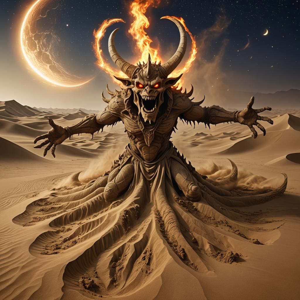 A huge horned sand demon