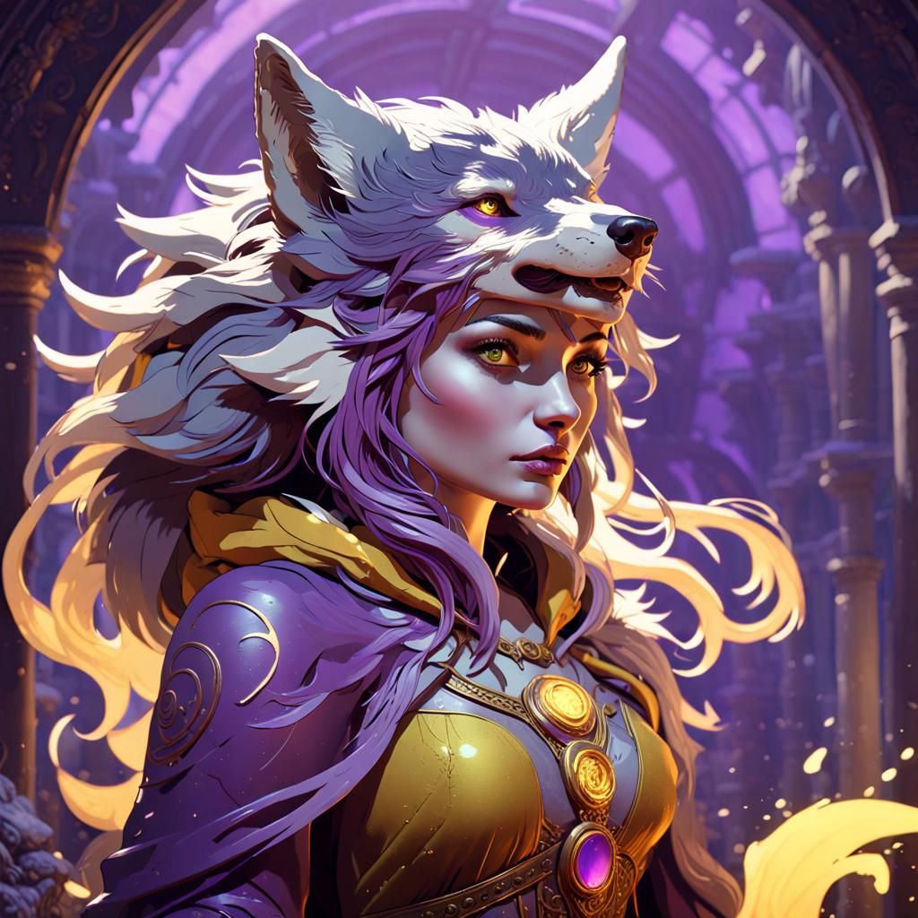 Woman and Wolf Dark Fantasy Concept Art