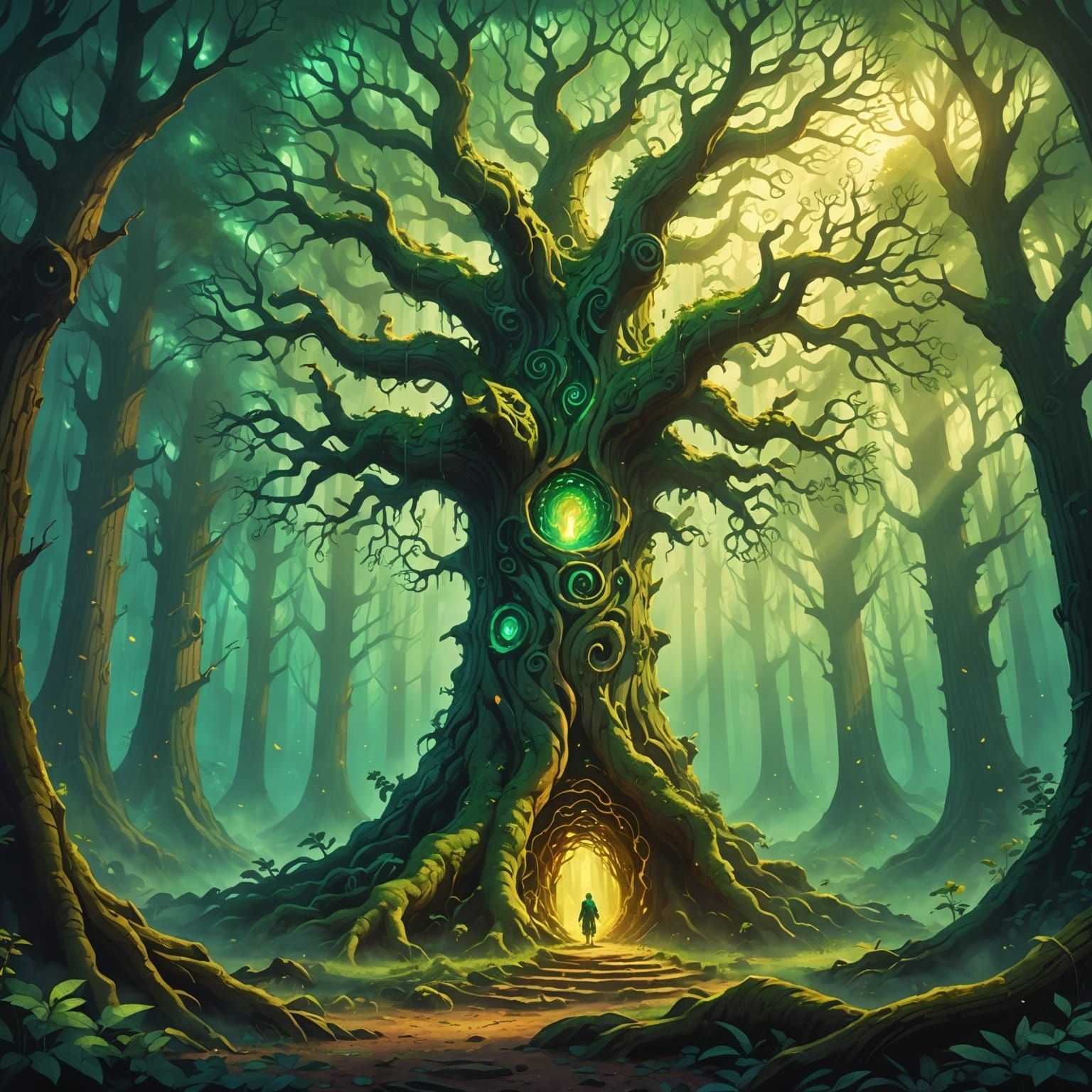 Mystical Tree Portal in Fantasy Forest