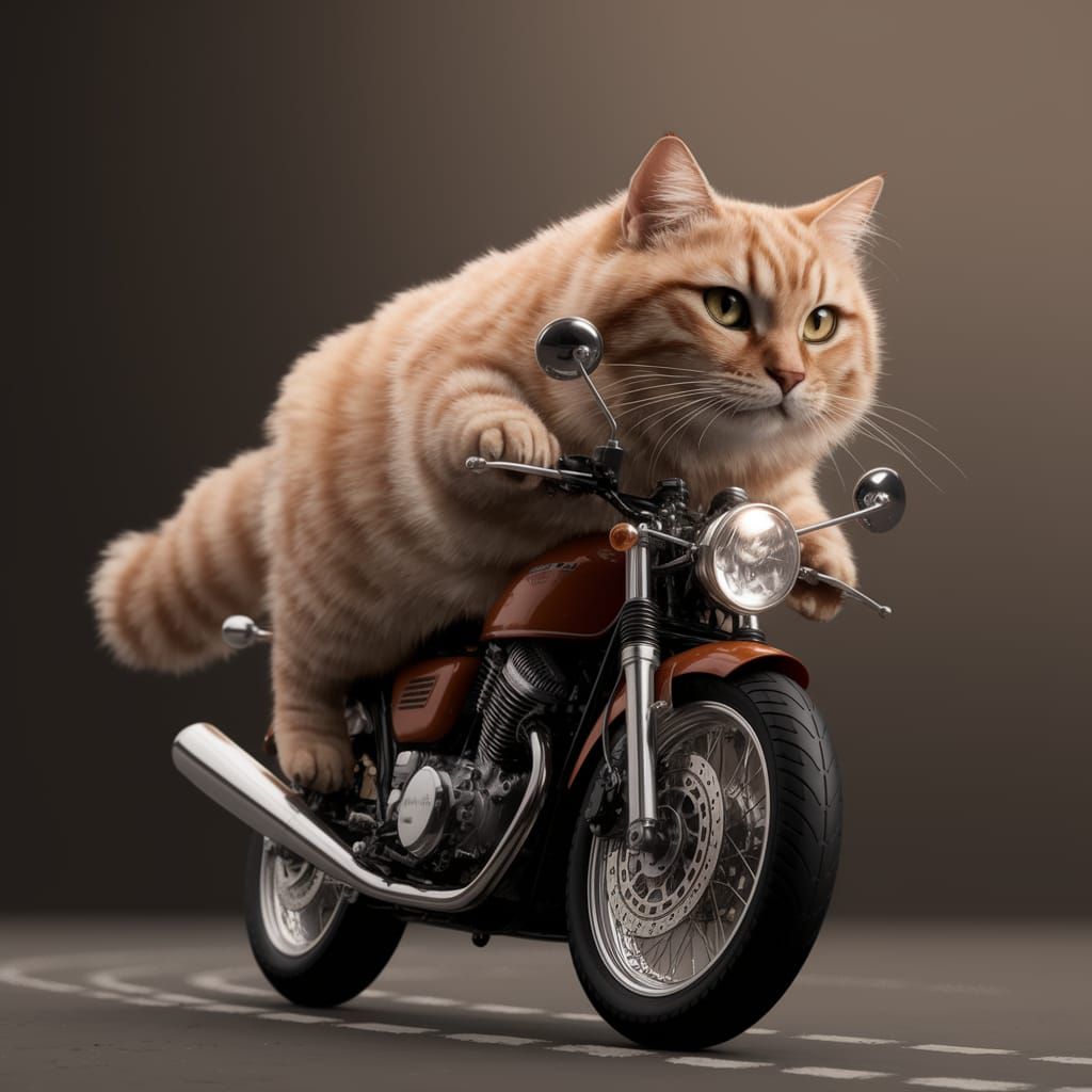 Apricot Cat Rides Motorcycle at High Speed