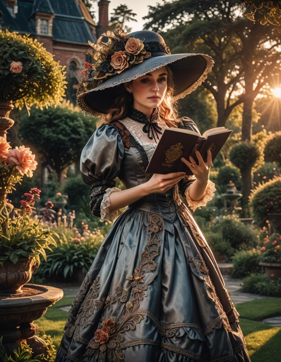 Elegant Victorian Lady in Sunset Garden