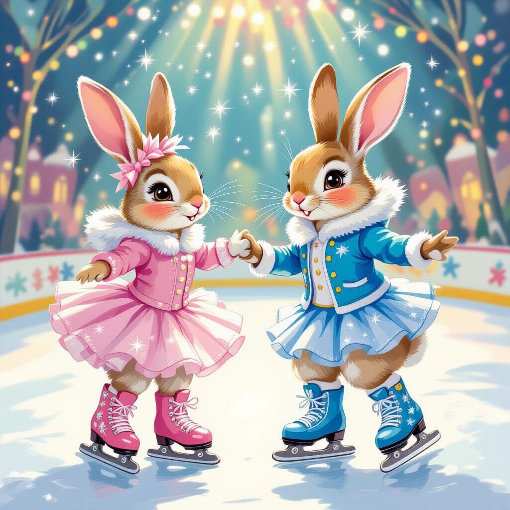 Rabbits in a Whimsical Roller Skating Competition