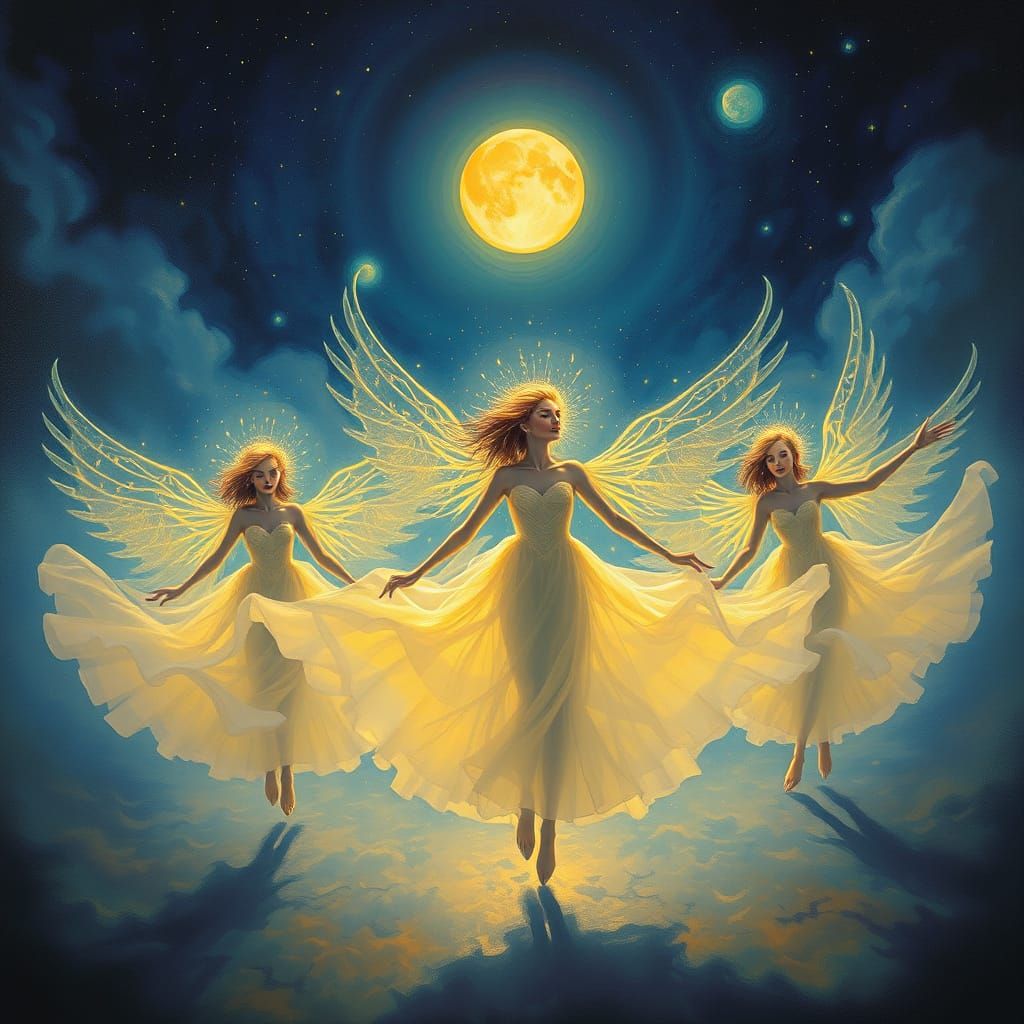 Ethereal Beings Dancing in Surrealist Dreamscape