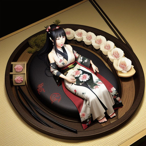 Sensual Japanese Woman Bathed in Cherry Blossoms