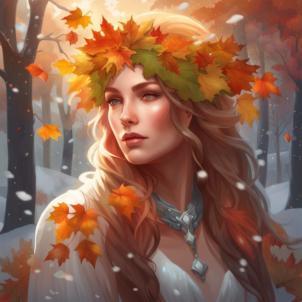 Seasonal Goddess Portrait in Art Nouveau Style