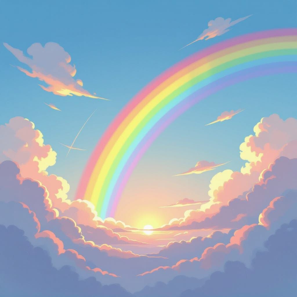 Vibrant Rainbow Sky in Animated Style