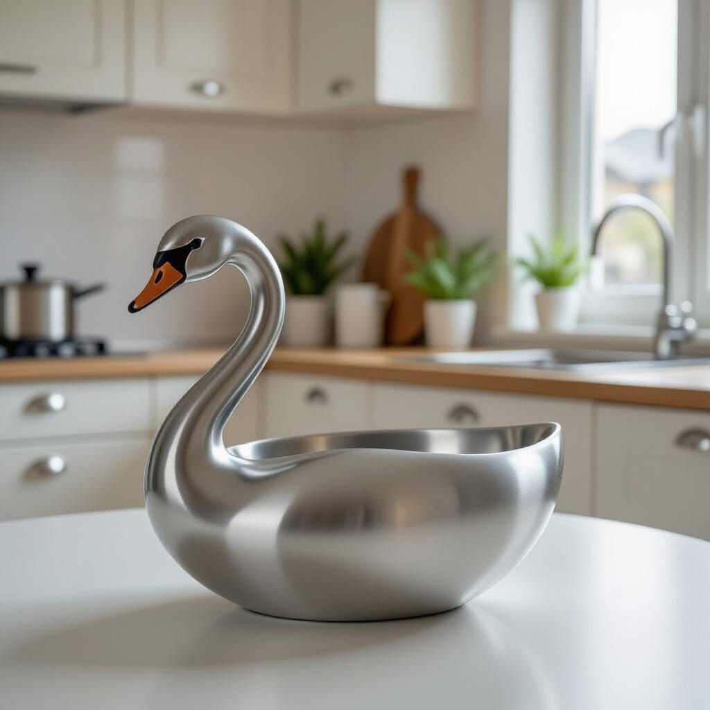 Swan-Shaped Aluminum Pot in Minimalist Kitchen