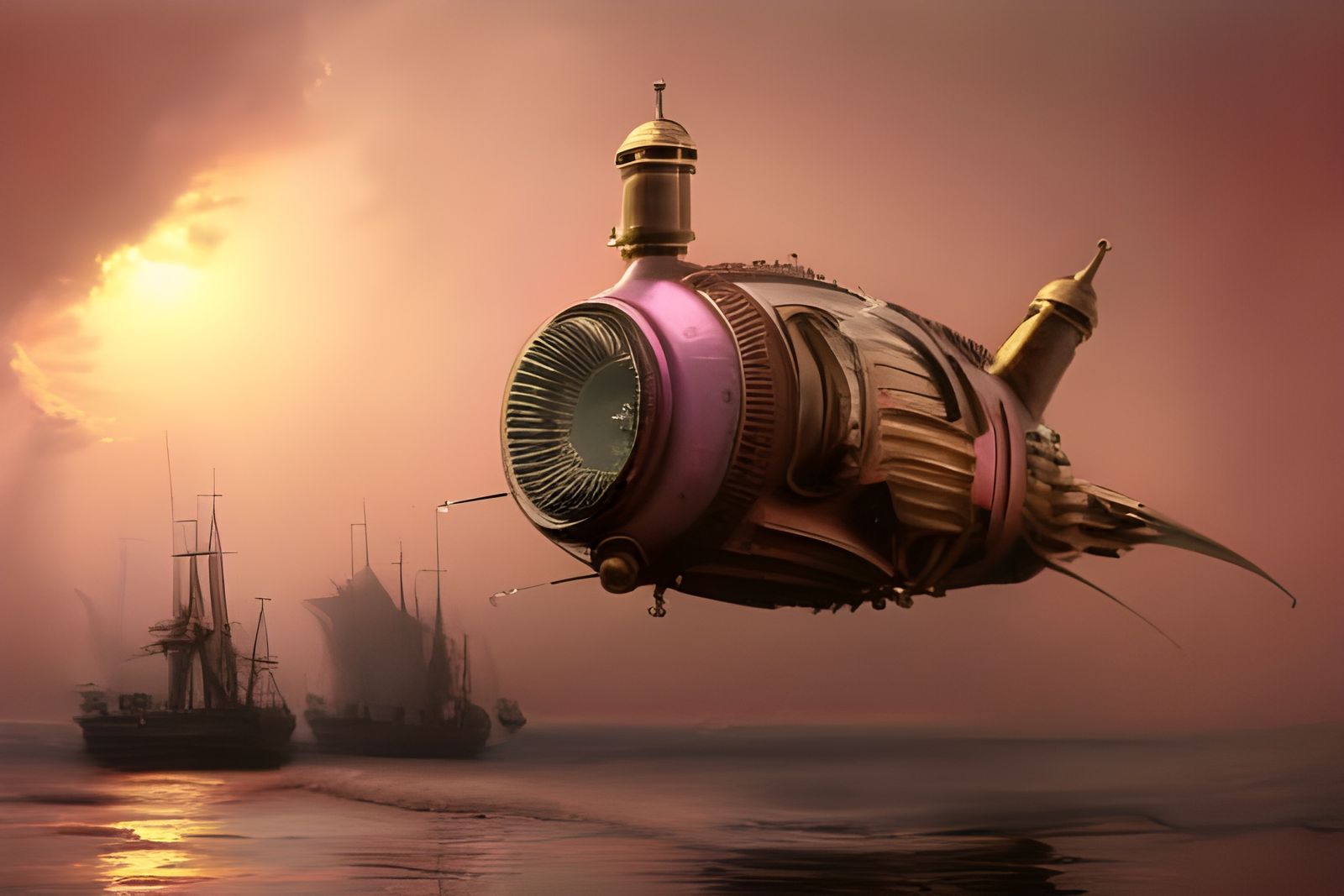 Pink Steampunk Bathysphere in Ethereal Lighting