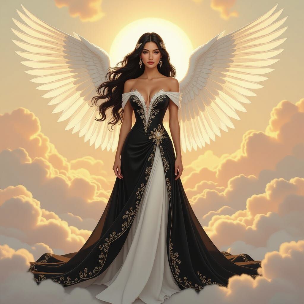 Woman with Angel Wings in Art Nouveau Style