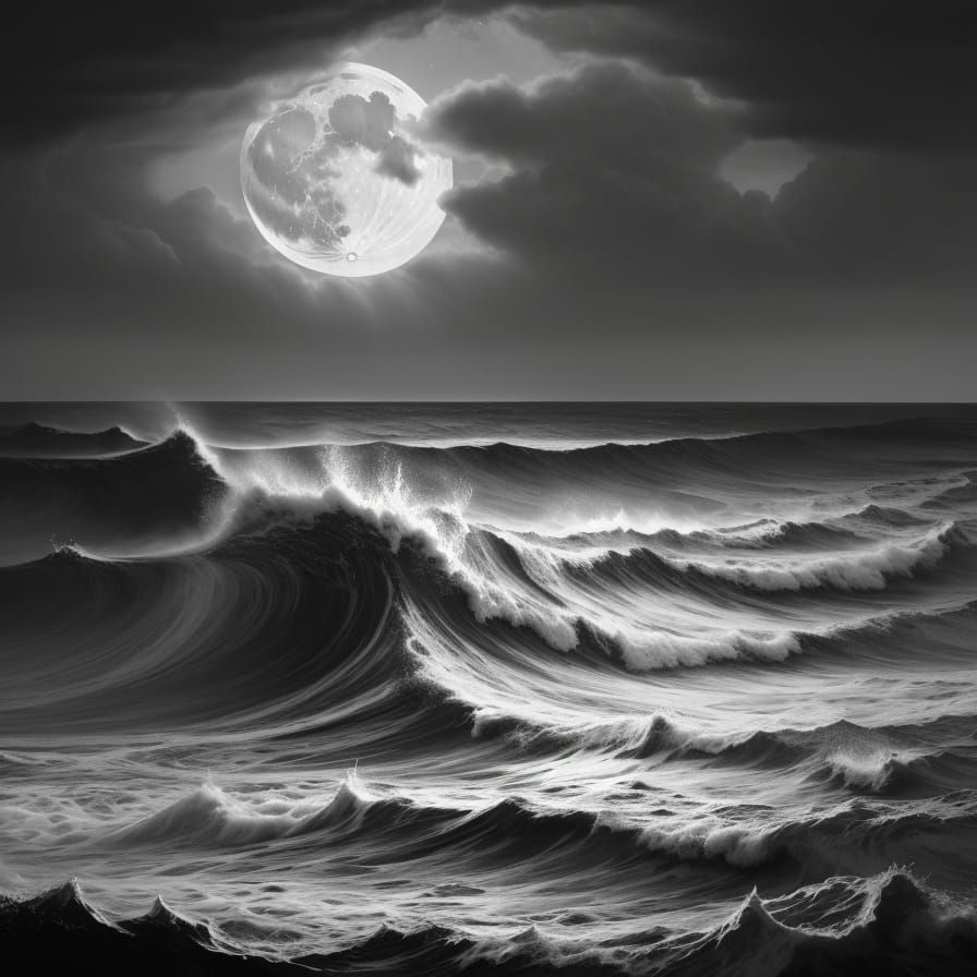 Baroque Sea Storm Under Moonlight with Chiaroscuro Shadows