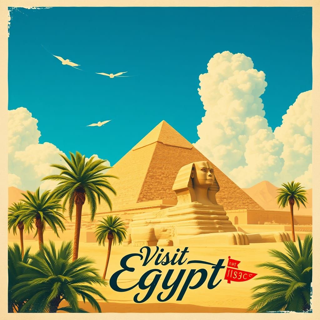 Giza Pyramid and Sphinx Vintage Art Deco Poster