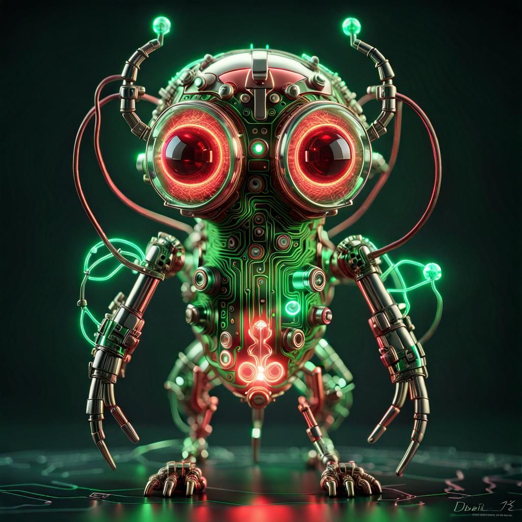 Chibi Glowing Circuit Board Creature in Steampunk Style