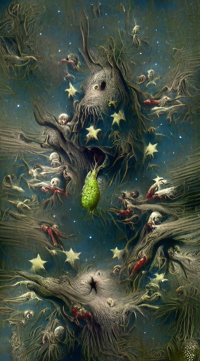 Eerie Tree Seedling Floating in Space, Horror Art