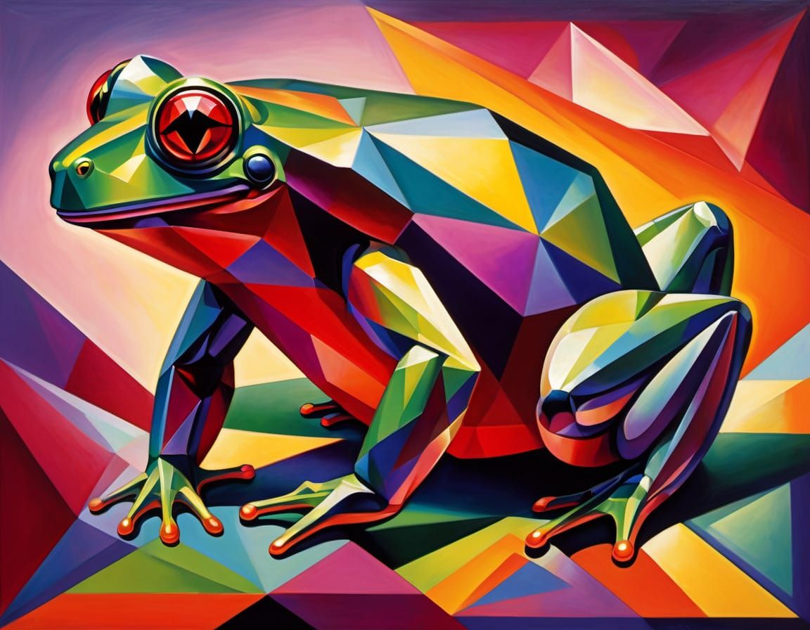 Heart Frog in Vibrant Cubist Style