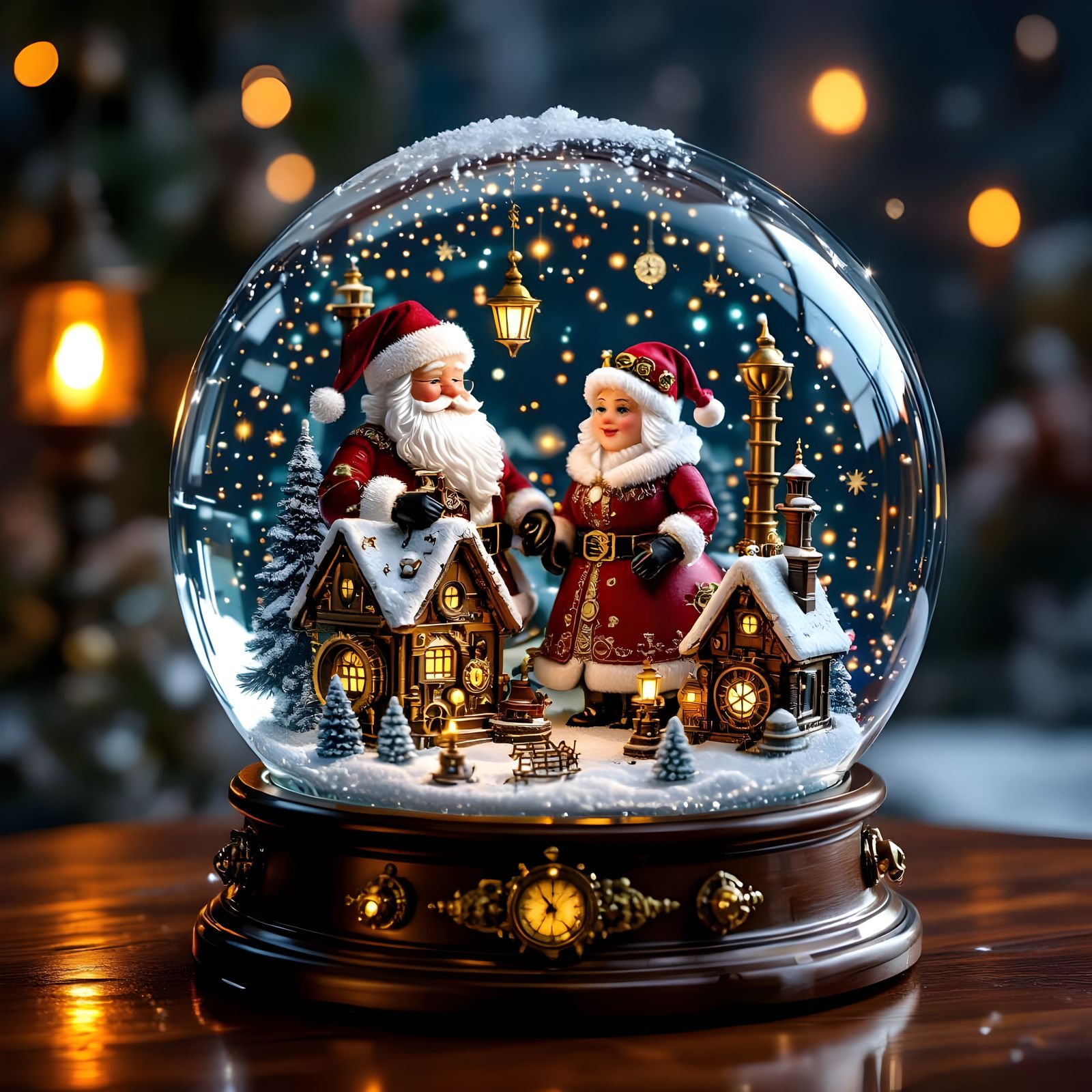Steampunk Snow Globe with Claus Family