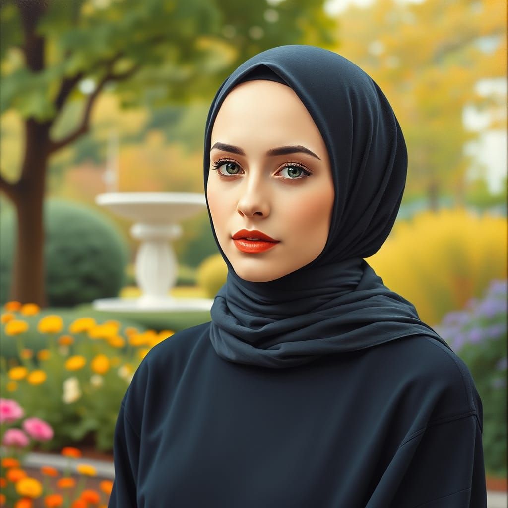Minimalist Oil Painting of Woman with Hijab