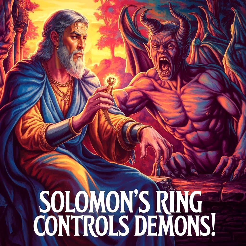 King Solomon Tames a Screaming Demon with Magical Ring