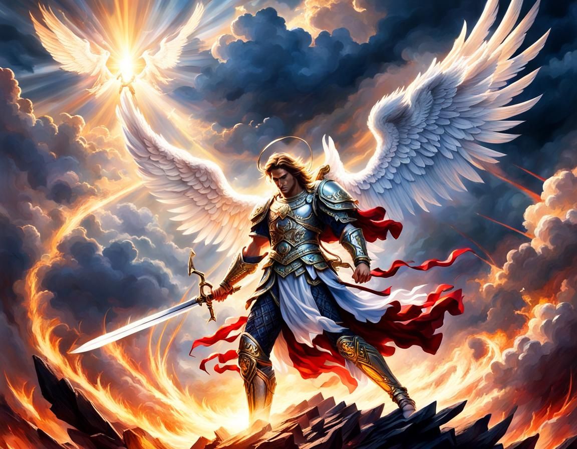 Archangel Michael Defeats Lucifer in Fiery Battle