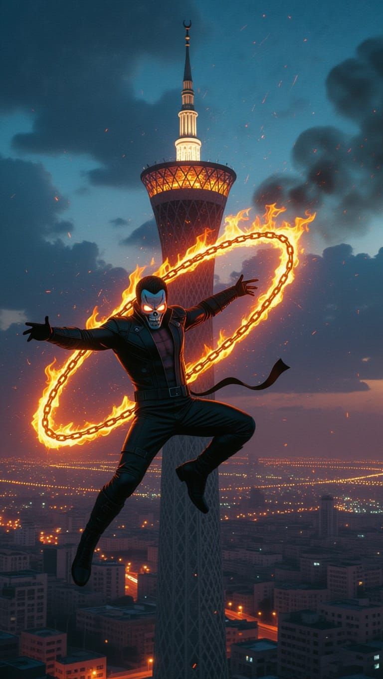 Ghost Rider Plummets from Milad Tower in Hyper-Realistic Dig...