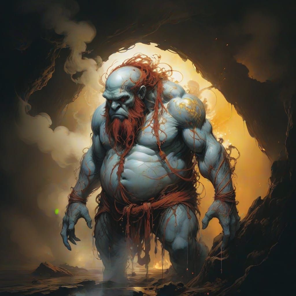 Dark Fantasy Red Giant Amidst Rutilant Mist