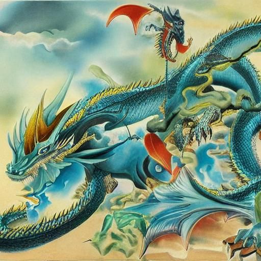 Surreal Dragon Goddess in a Melting Oil Landscape