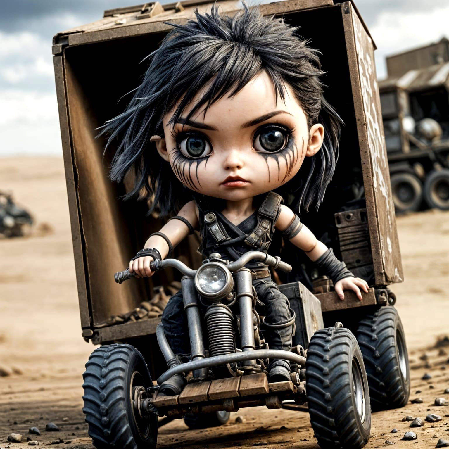 Chibi Blythe Doll Tank Charger in Dark Fantasy Apocalypse