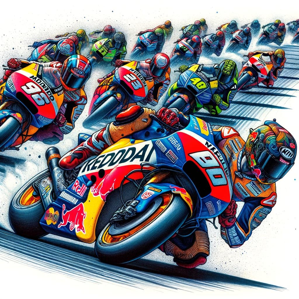 Racers in MotoGP taking a curve