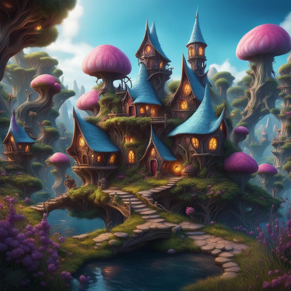 Fairy Village. Trippy Style - Ai Generated Artwork - Nightcafe Creator