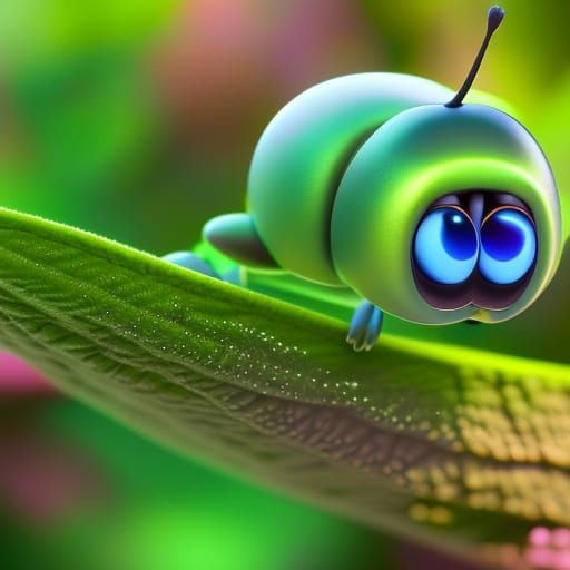 Cute caterpillar happily munching on a leaf, Pixar, Disney, concept art ...