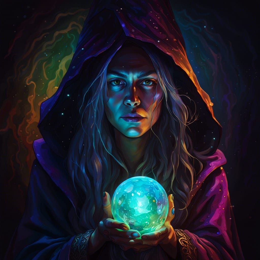 Wizard in her dark room with an orb - AI Generated Artwork - NightCafe ...