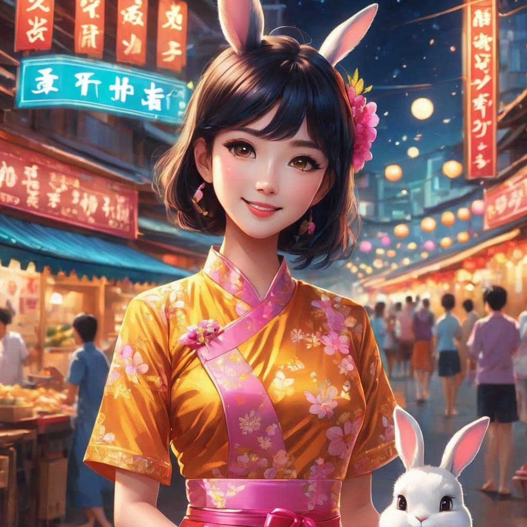Night market with rabbits