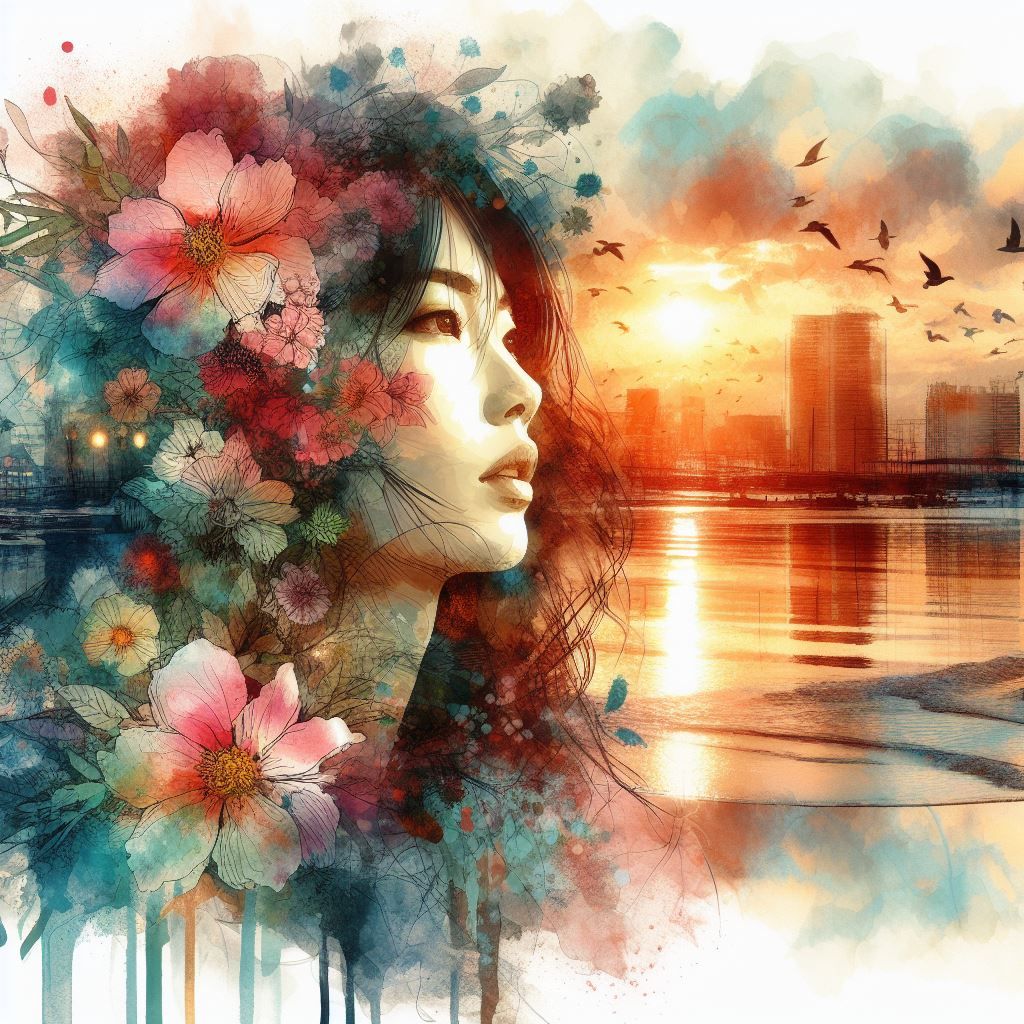 Japanese Summer Sunset Watercolor