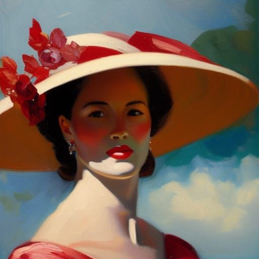 Elegant Lady at Steeplechase, Oil Painting in Triadic Colors