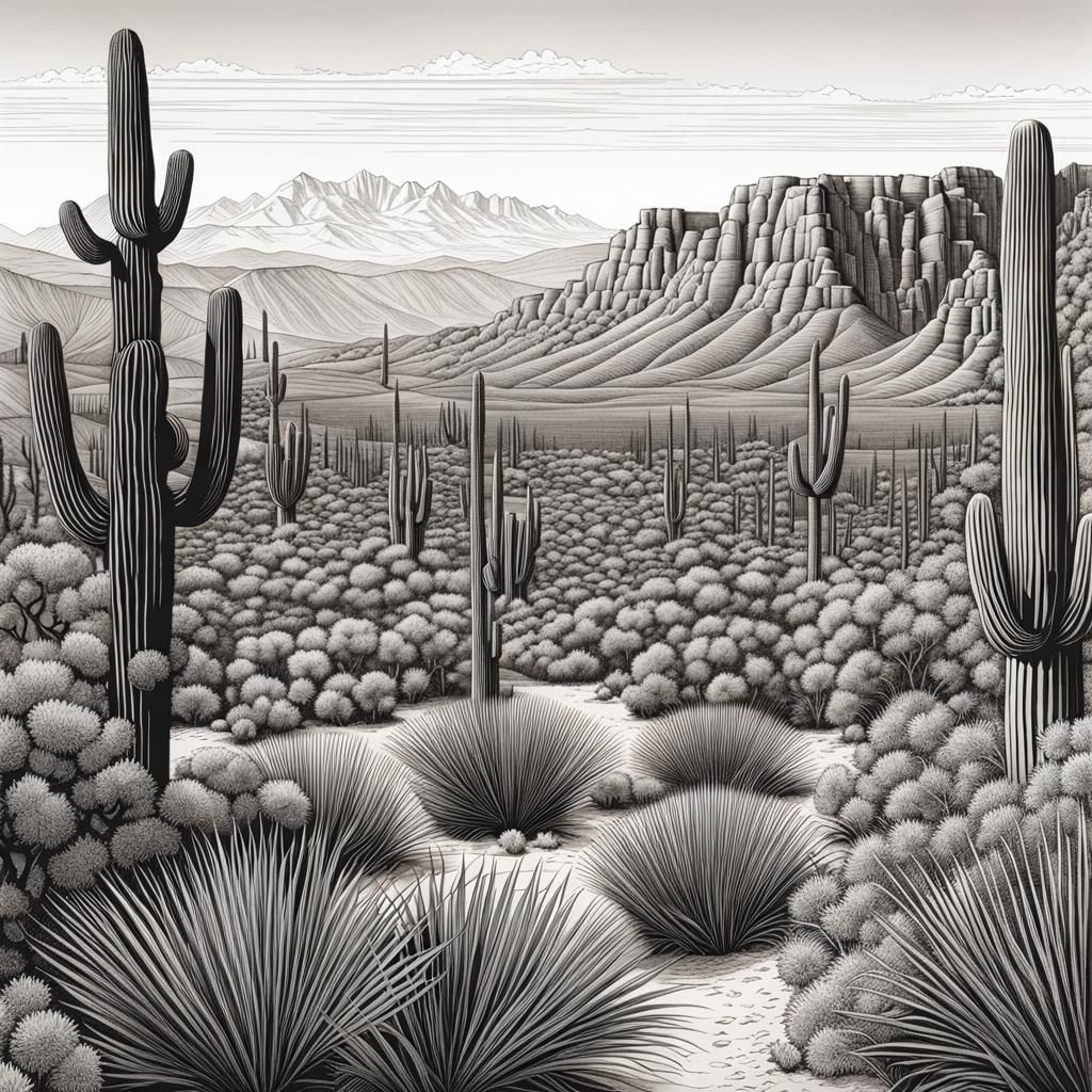 A line art drawing of the Sonoran desert - AI Generated Artwork ...