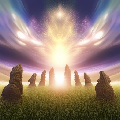 Ethereal Beings Convene in Vibrant, Fantastical Realm