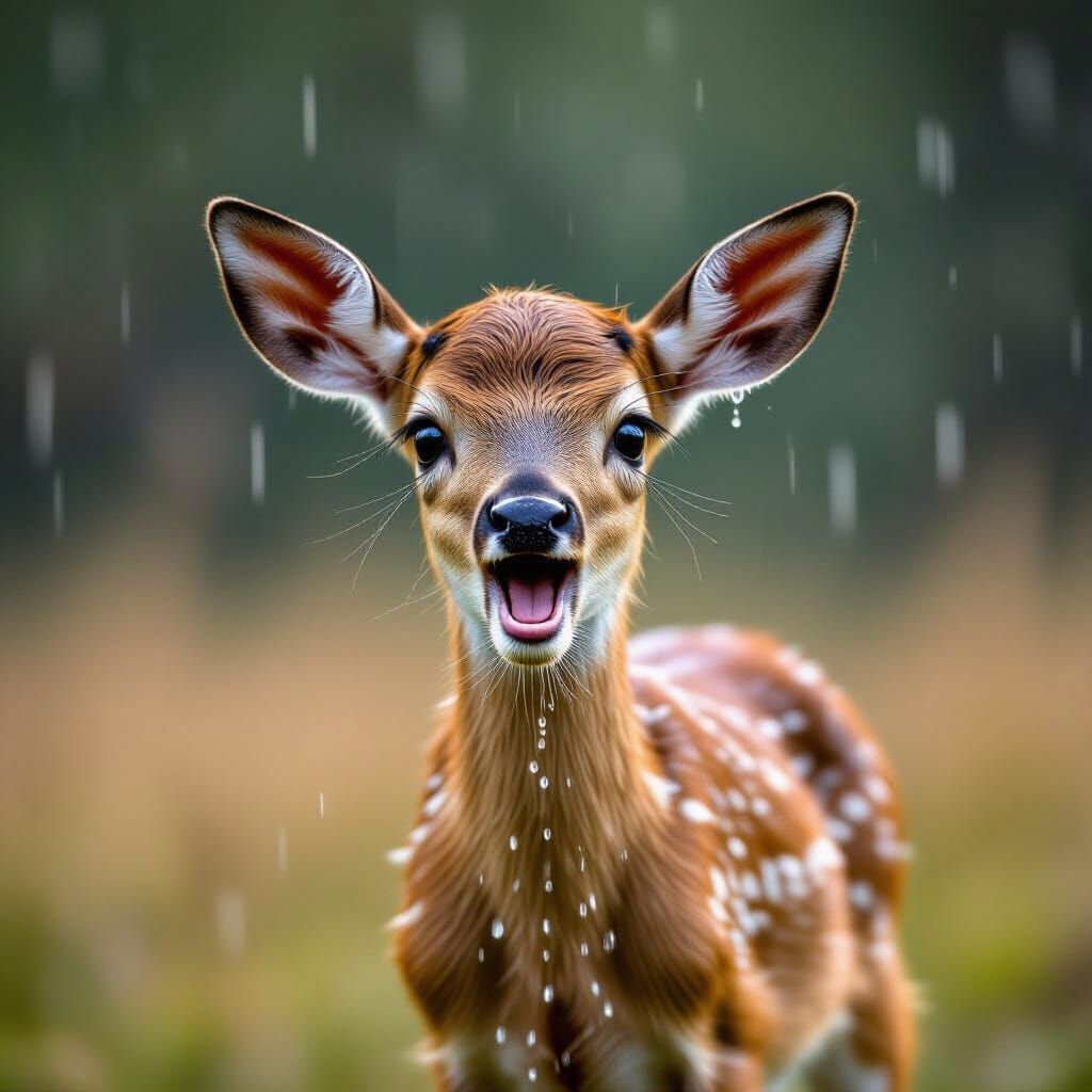 Bambi Welcomes Heavy Rain in Stormy Bokeh Photography