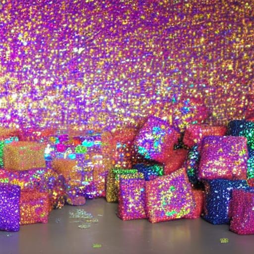 a room full of sequincovered foam cubes AI Generated Artwork