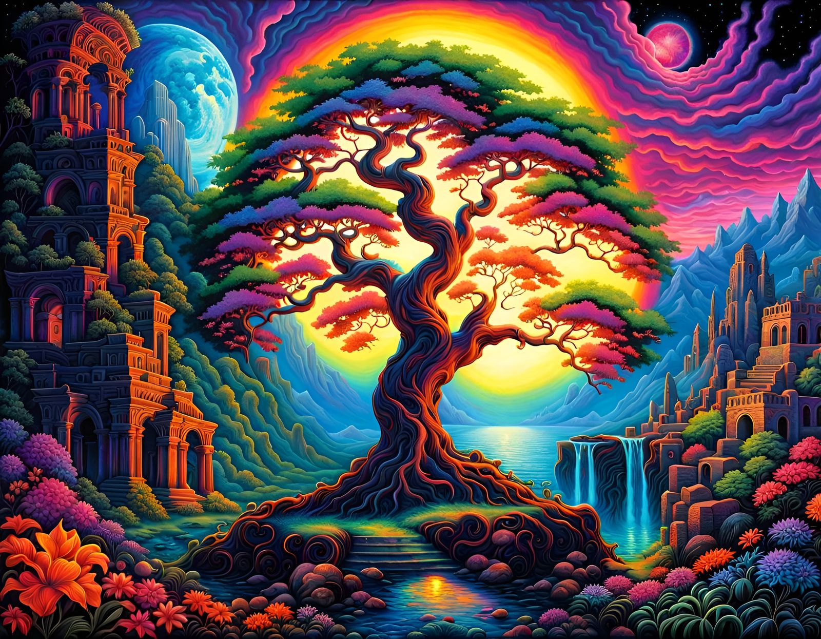 Ancient Fluorescent Tree of Life - AI Generated Artwork - NightCafe Creator