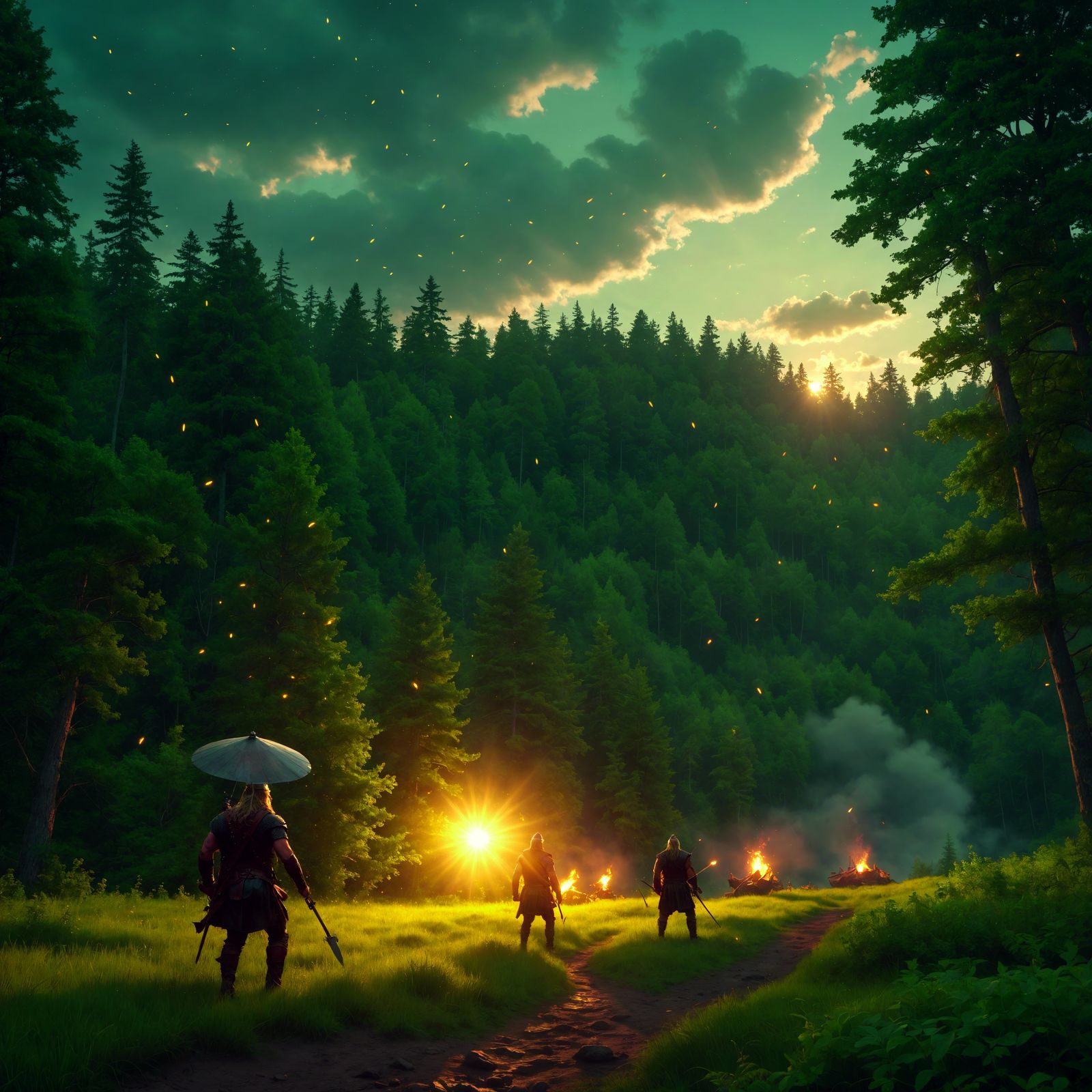 Vikings, landing in Americas, encountering fireflies for the...