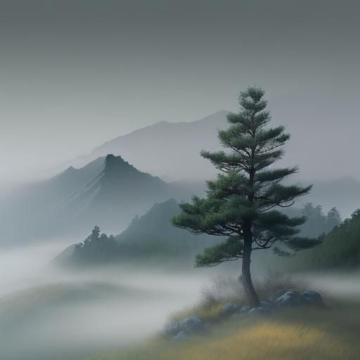 Ethereal Mountain Landscape in Traditional Chinese Art Style