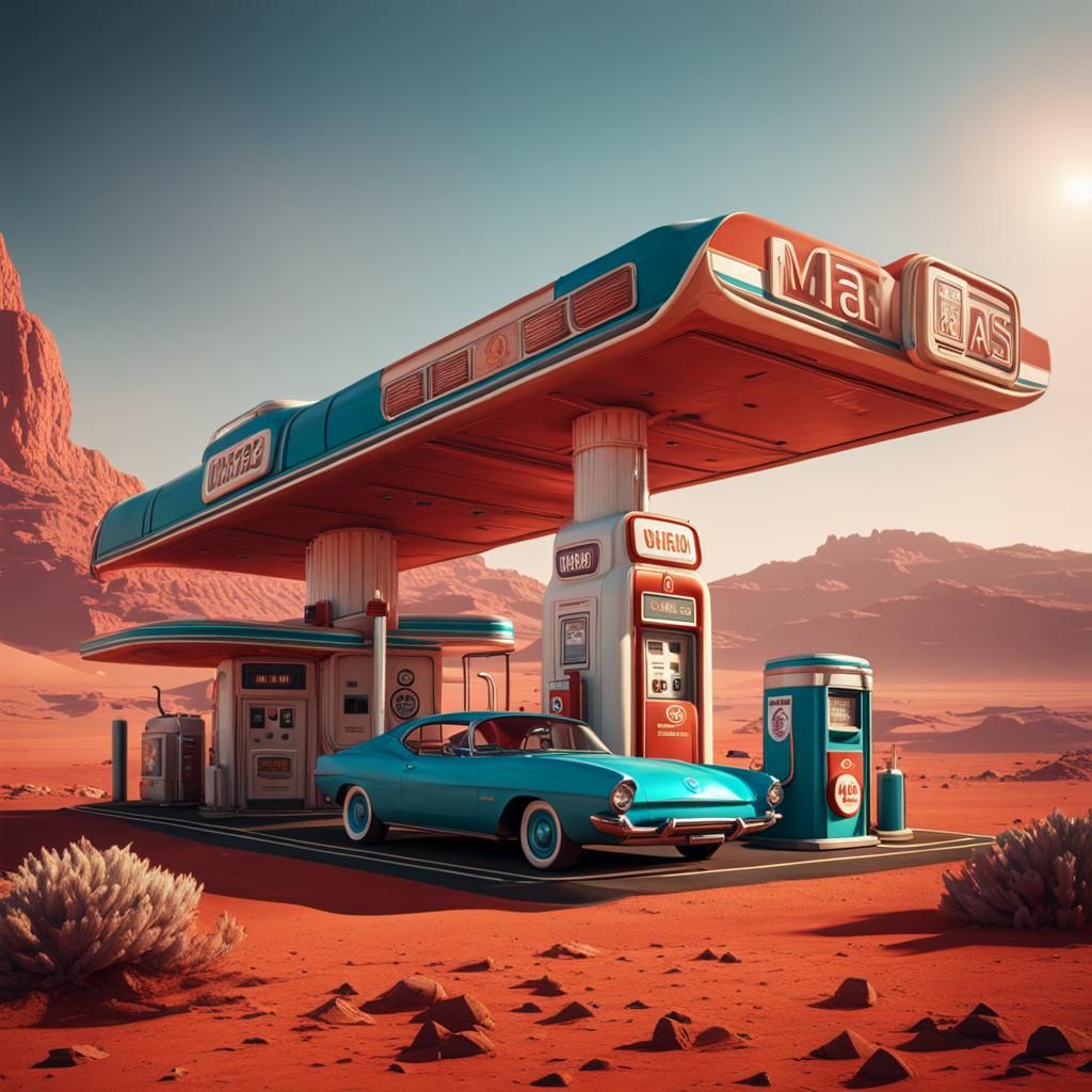 Retro gas station on Mars - AI Generated Artwork - NightCafe Creator