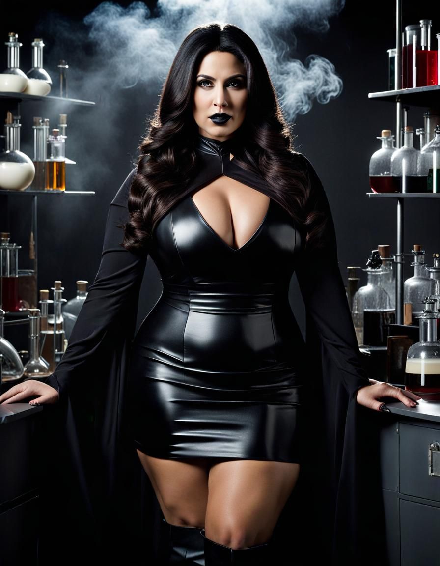 Dark Mysterious Woman in Ancient Chemistry Lab