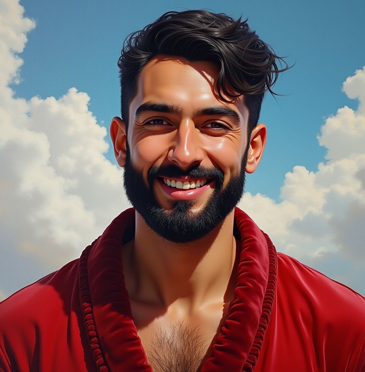 A handsome   young man with wonderful hair on his chest