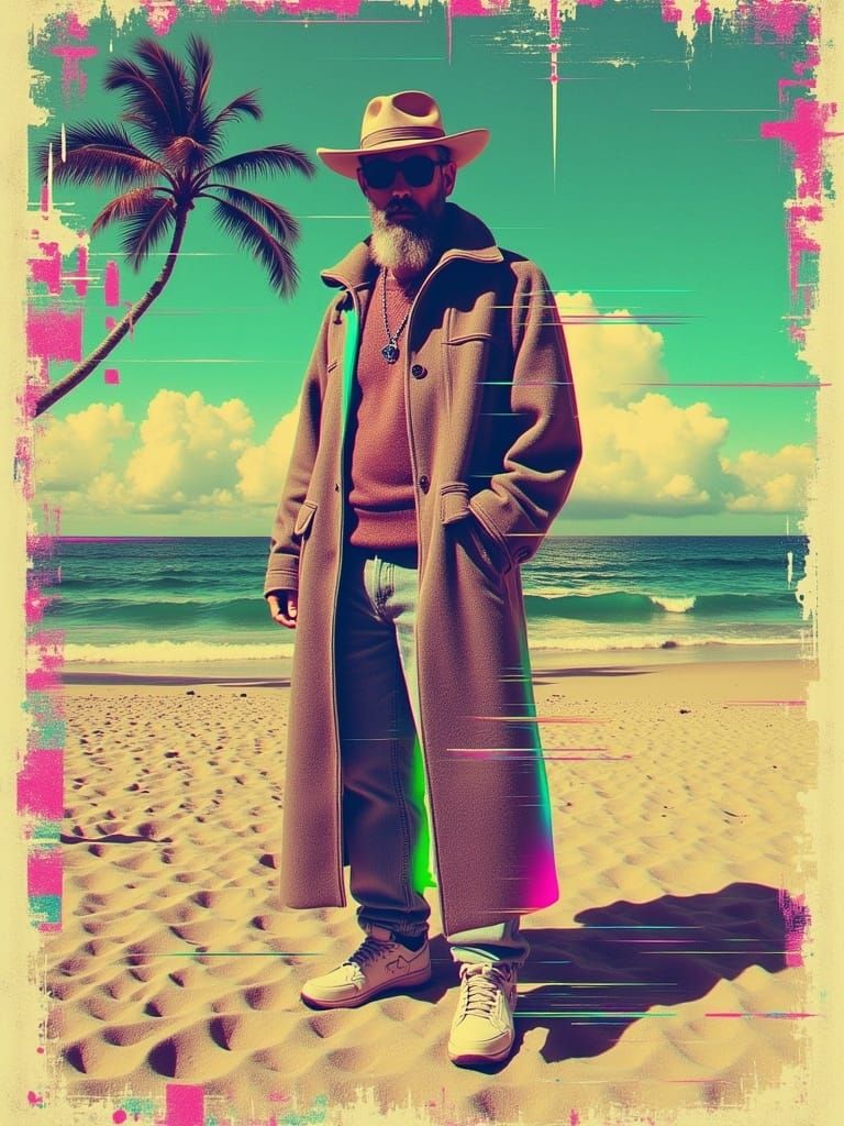 <lora:GlitchRetro:1.0> glitchcore glitch effects glitch lines retro man portrait digital glitch muted colors full portrait realism aged pho...